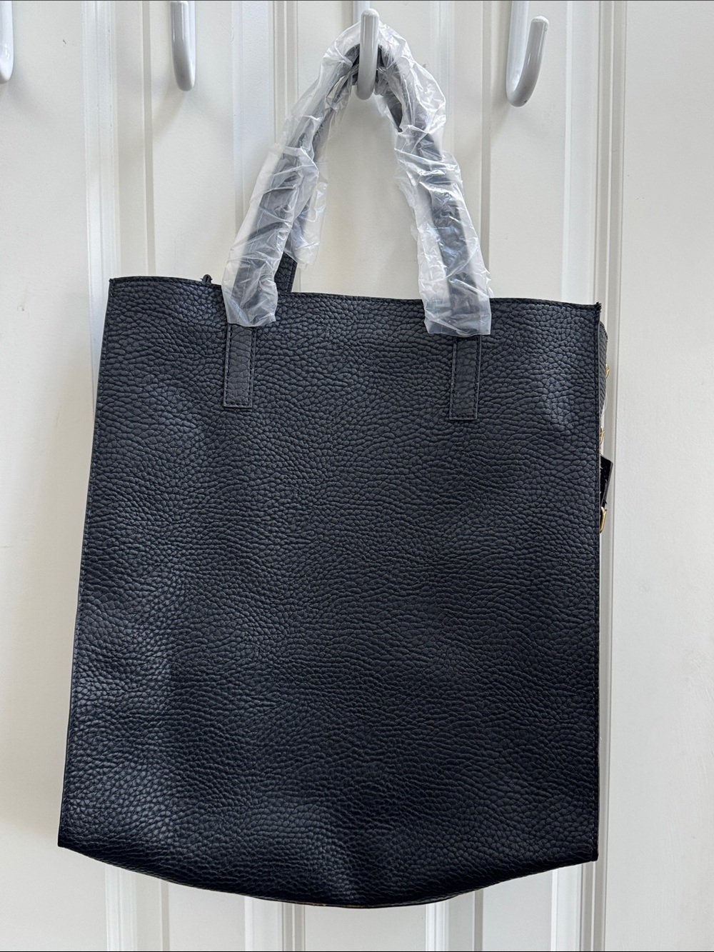 Barneys New York Black Pebble Leather Tote with Striped Navy-White Strap - Picture 5 of 10
